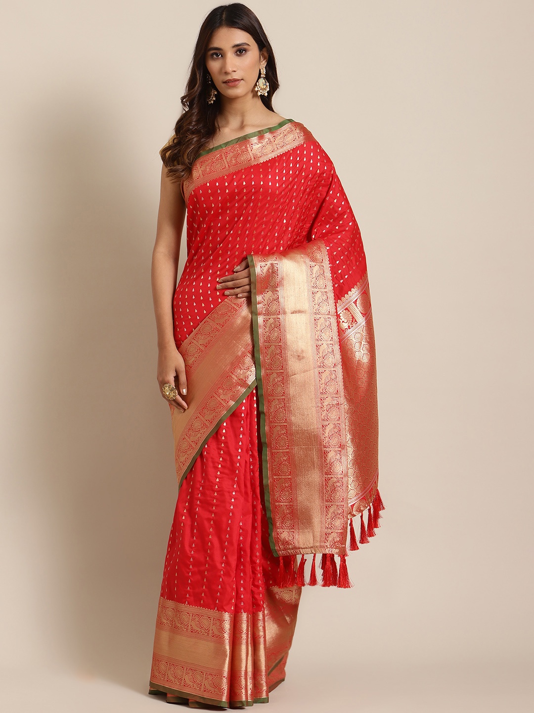 

VASTRANAND Red & Golden Woven Design Banarasi Saree