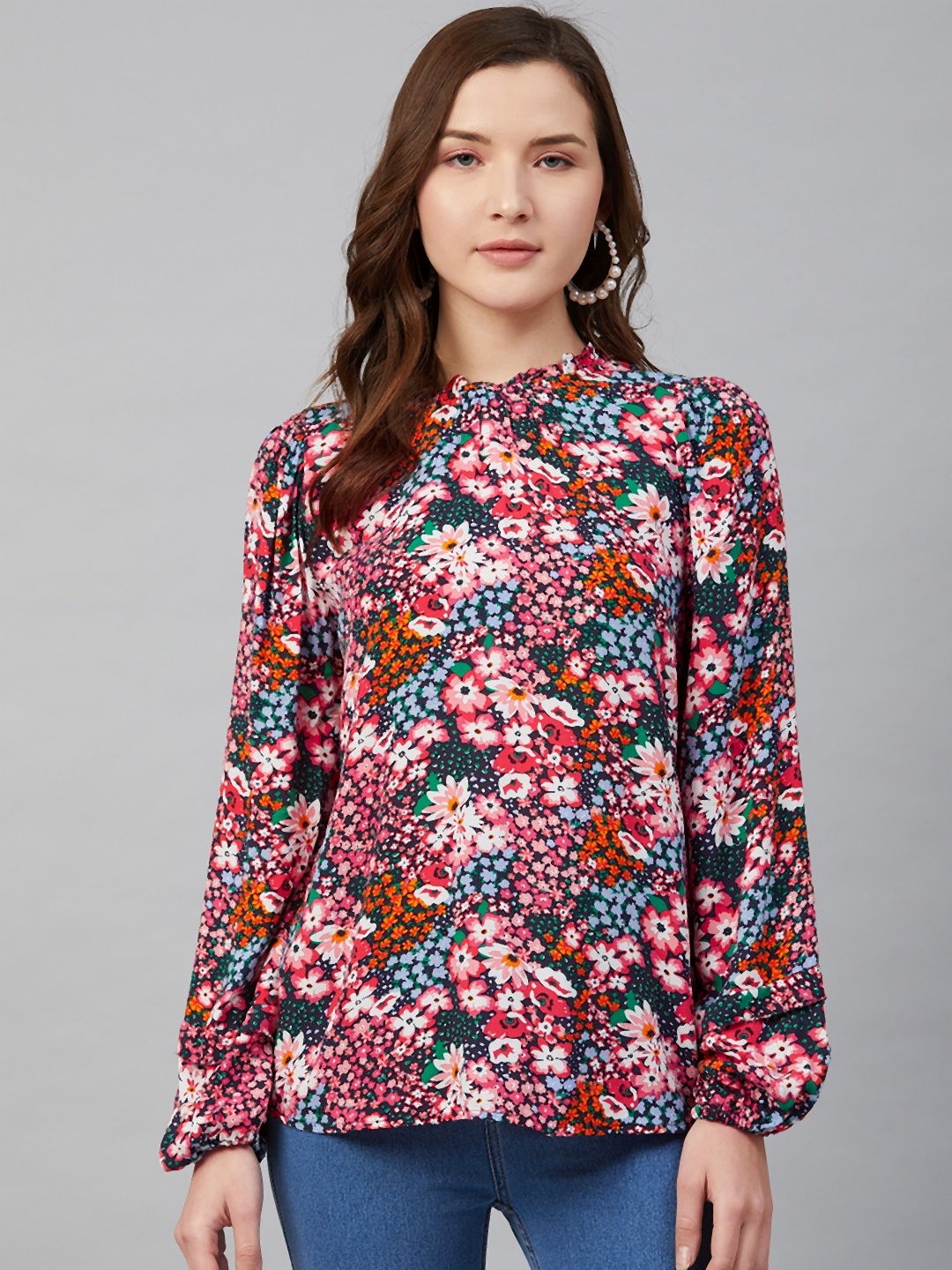 

Marks & Spencer Women Pink & Blue Sustainable Viscose Floral Printed Top