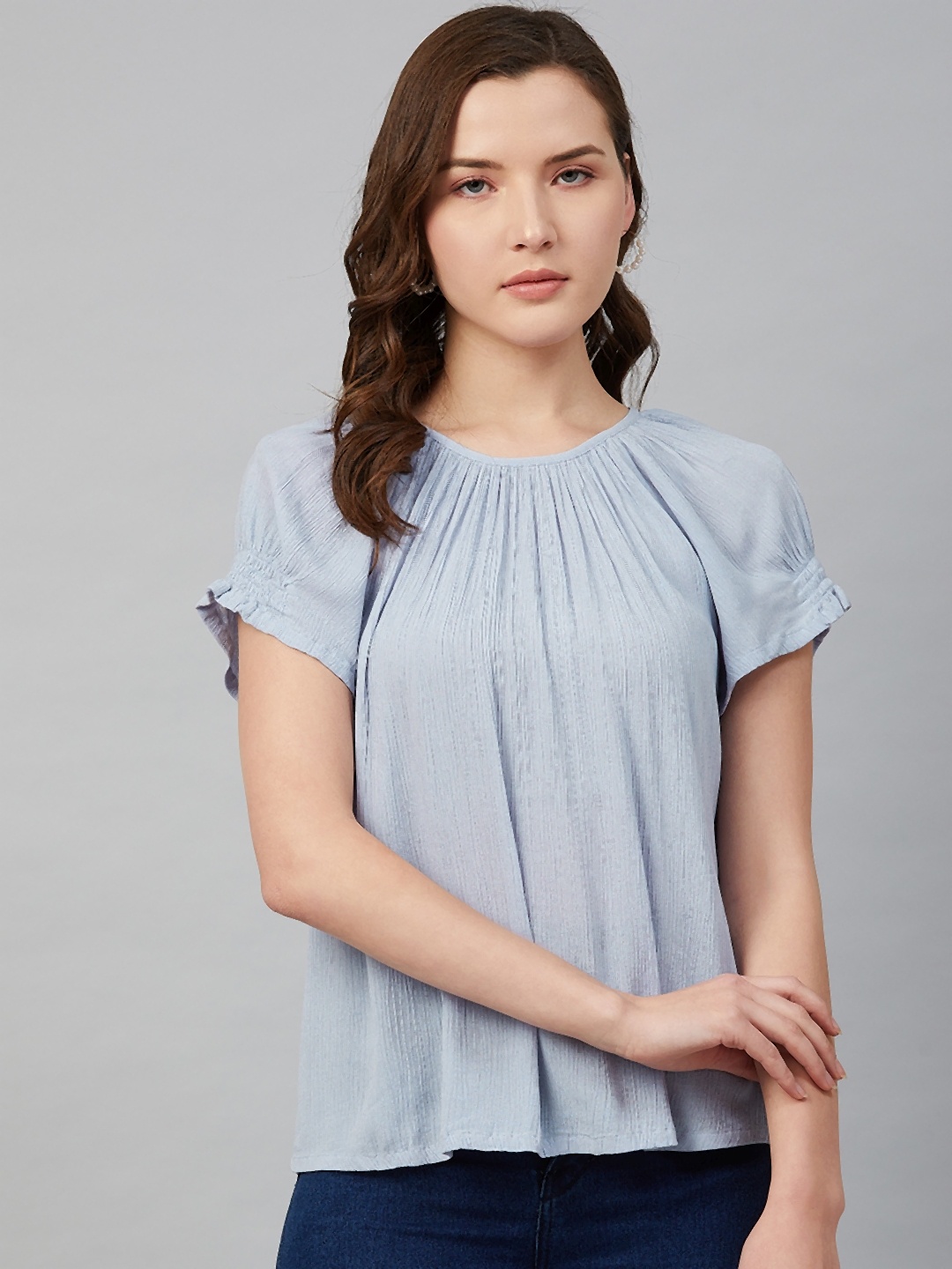 

Marks & Spencer Women Blue Crinkled Effect Solid Top