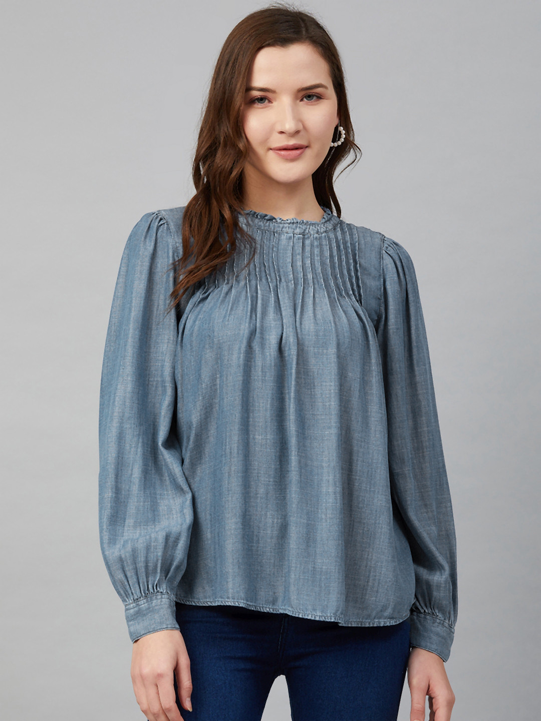 

Marks & Spencer Blue Pure Tencel Top With Pleated Detail