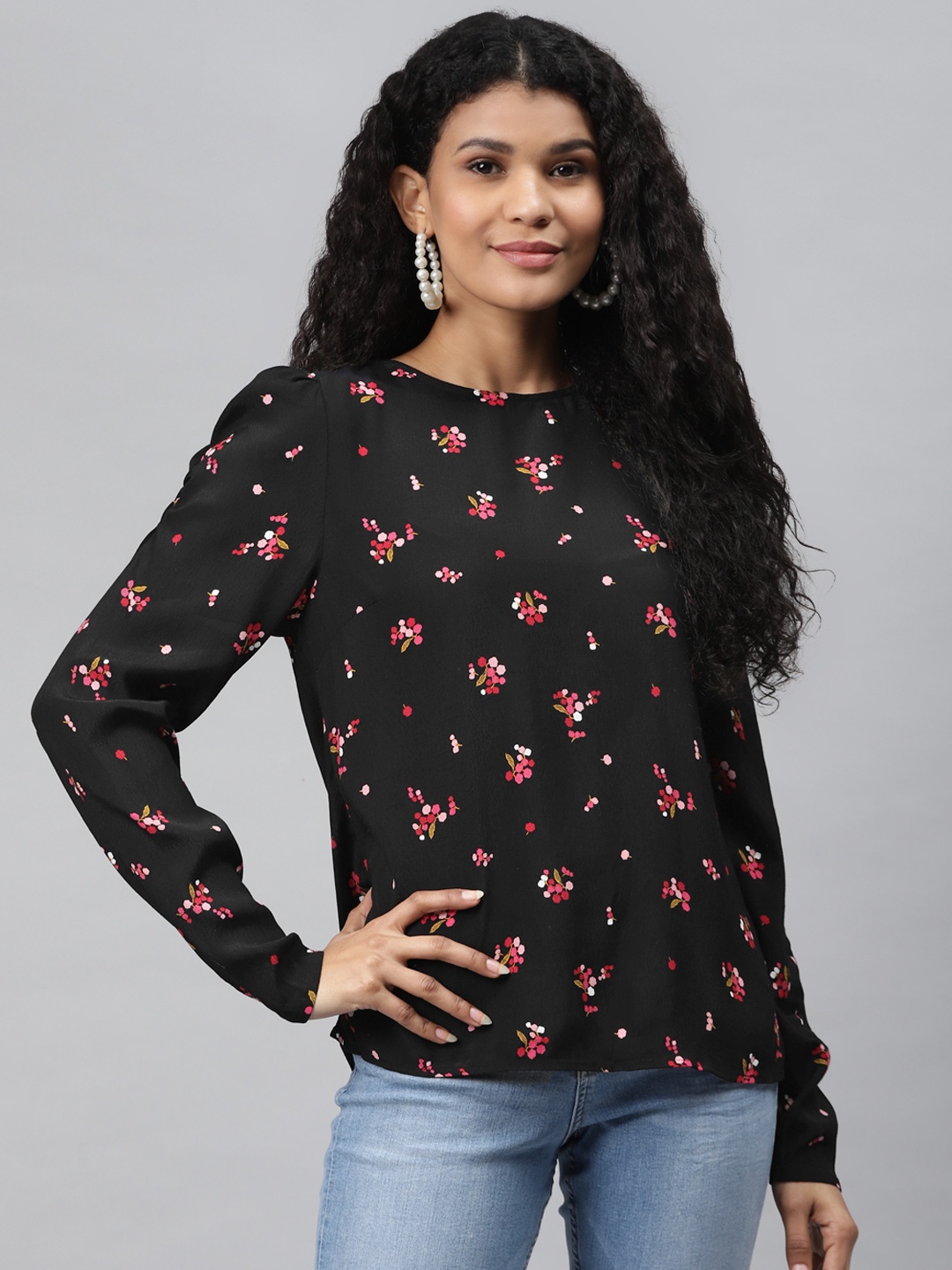 

Marks & Spencer Women Black & Pink Sustainable Floral Printed Top