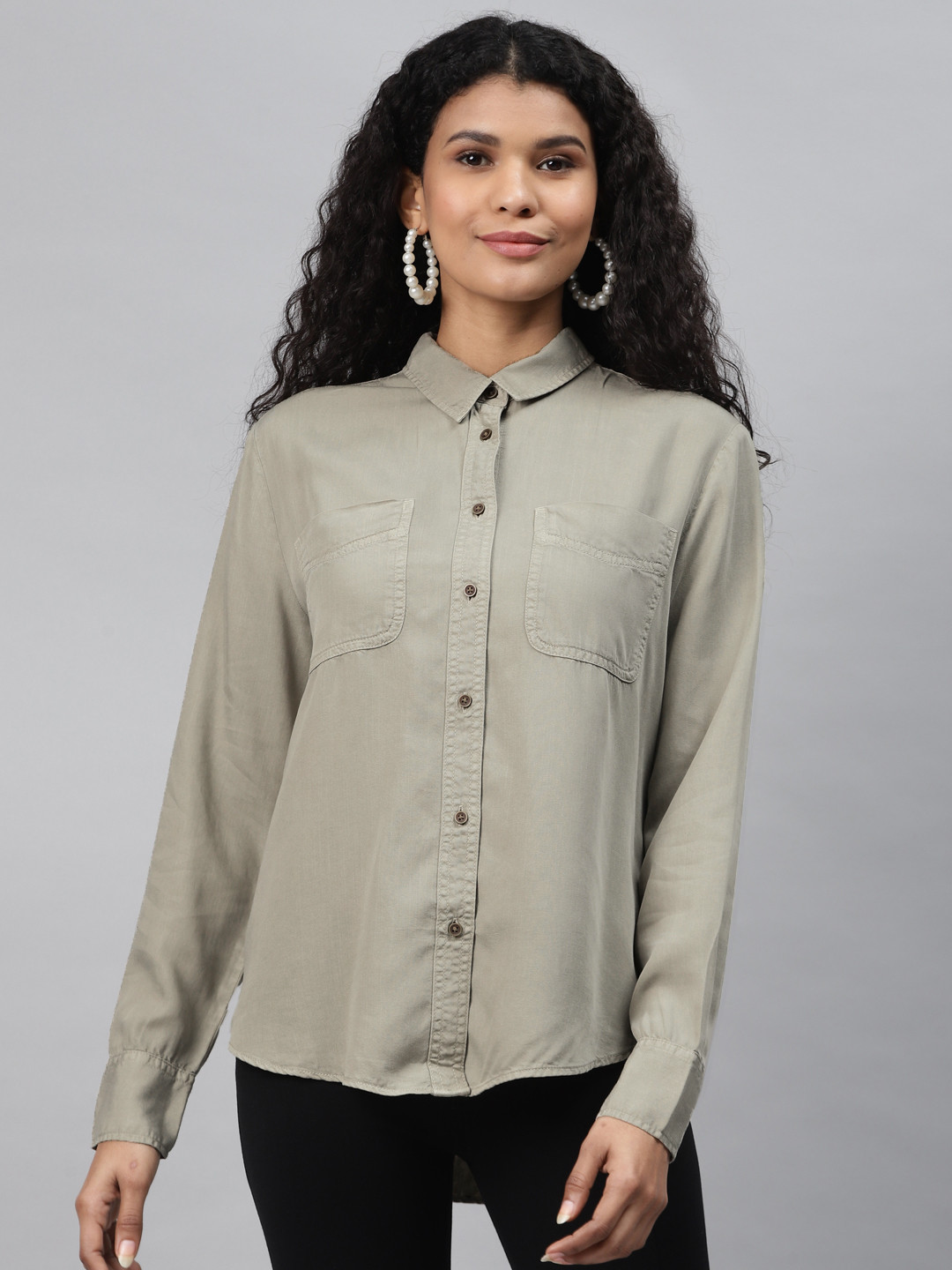 

Marks & Spencer Women Green Regular Fit Solid Casual Shirt