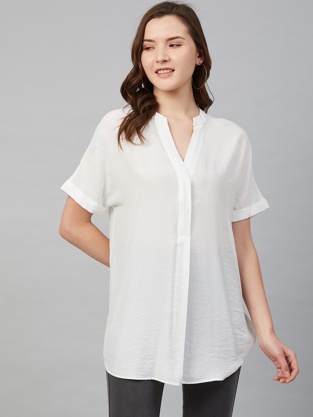 

Marks & Spencer Women White Solid Longline Top