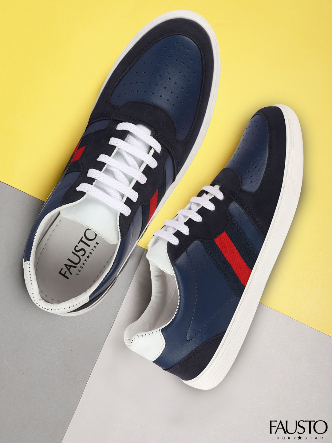 

FAUSTO Men Navy Blue Colourblocked Sneakers