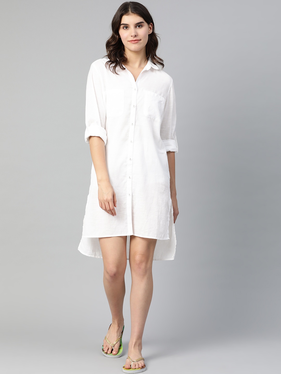 

Marks & Spencer Women White Solid Semi-Sheer Pure Cotton Cover-Up Dress