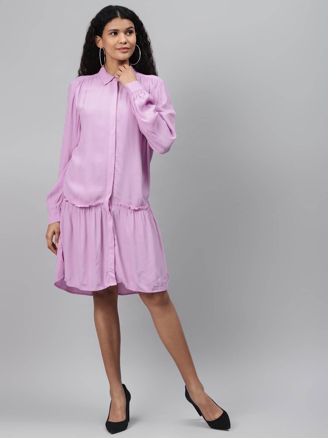 

Marks & Spencer Women Purple Solid Drop-Waist Shirt Dress