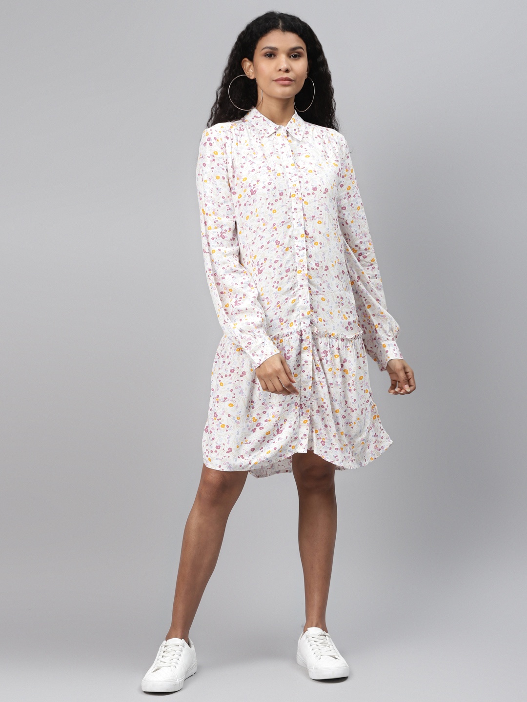 

Marks & Spencer Women White Floral Print Drop-Waist Shirt Dress