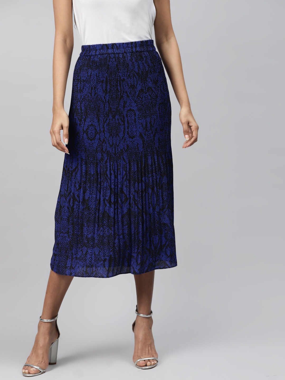 

Marks & Spencer Women Blue & Black Printed Accordion Pleated Midi A-Line Skirt