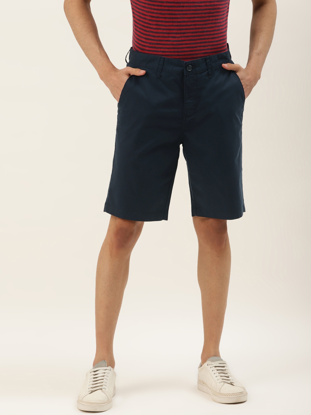 

United Colors of Benetton Men Navy Blue Solid Cotton Slim Fit Regular Shorts