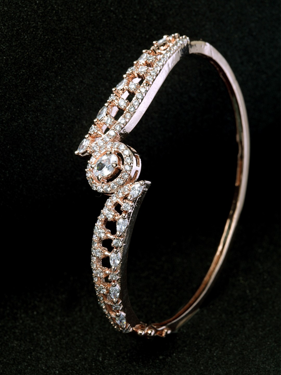 

ANIKAS CREATION Rose Gold Plated White AD Studded Handcrafted Bangle-Style Bracelet