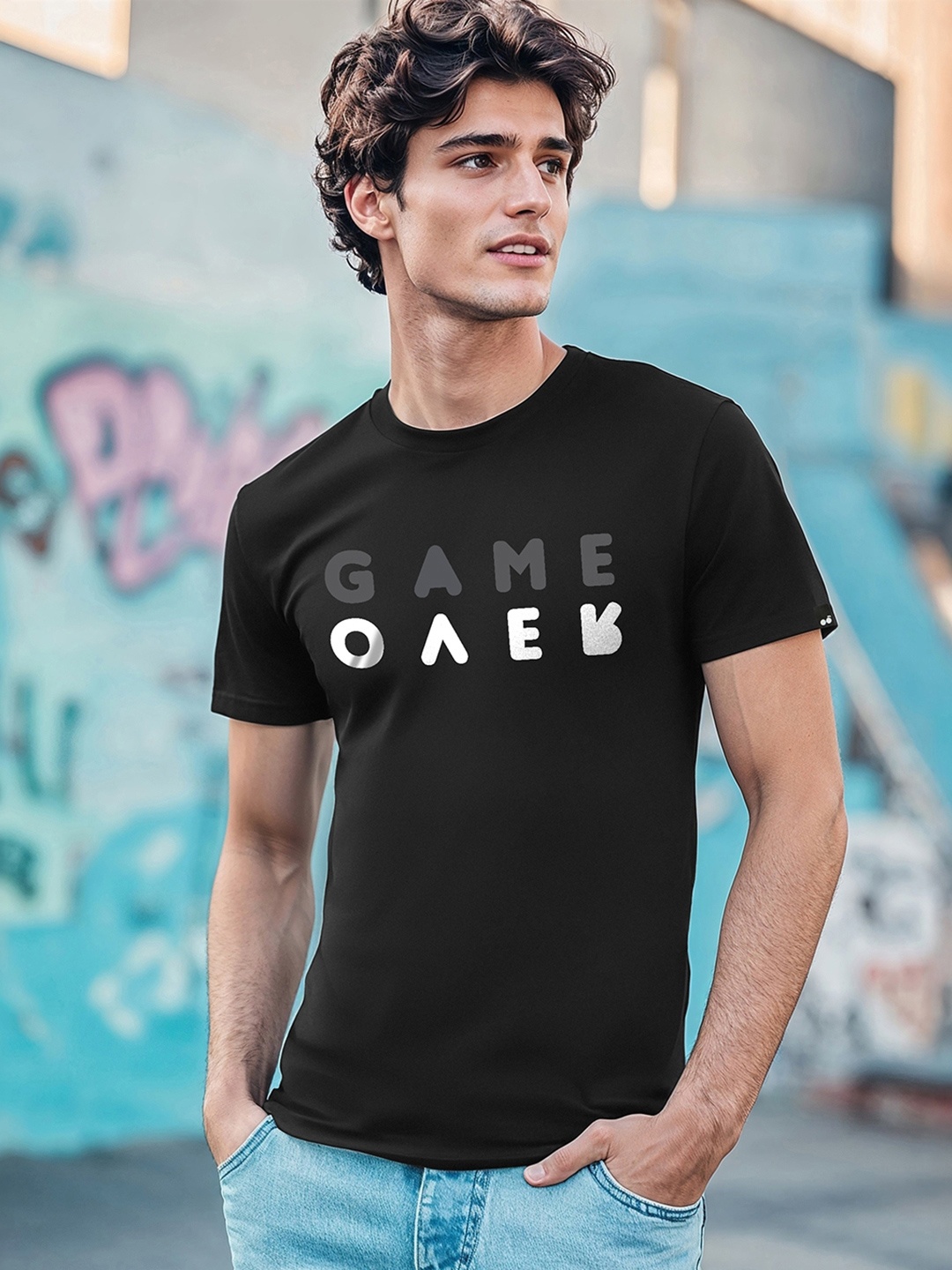 

Bewakoof Men Black Printed Round Neck Pure Cotton T-shirt