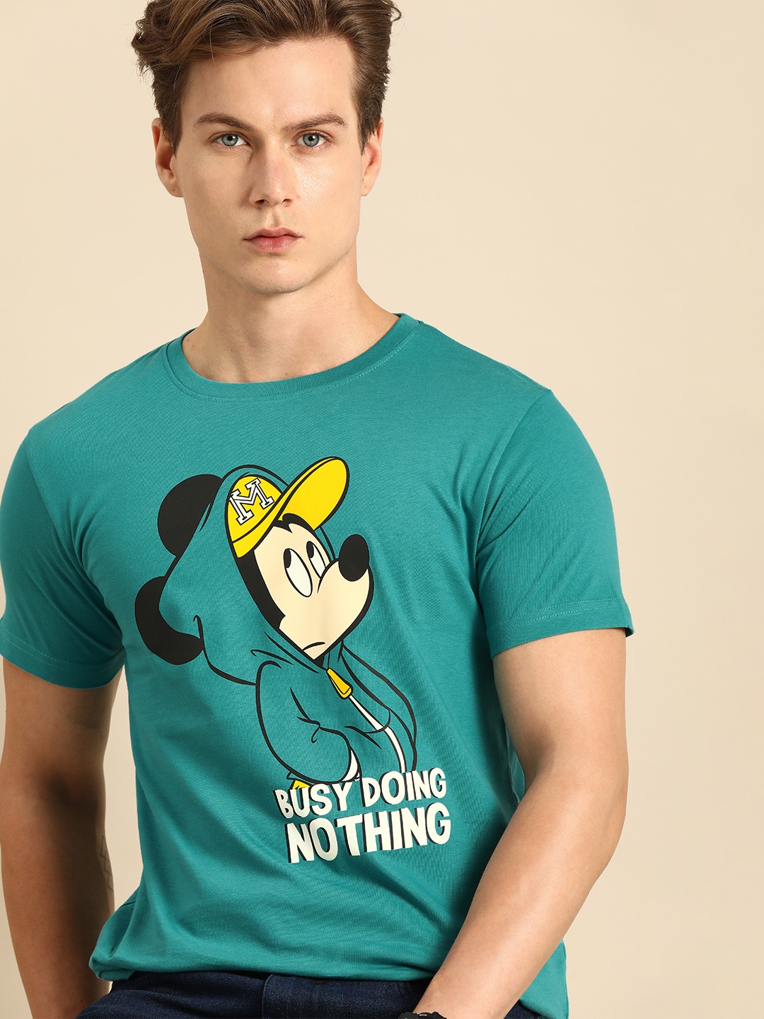 

Bewakoof Men Blue Printed Round Neck Pure Cotton T-shirt