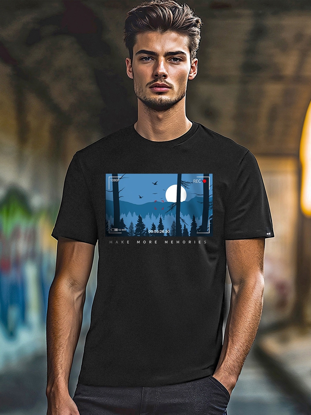 

Bewakoof Men Black More Memories Printed Round Neck T-shirt