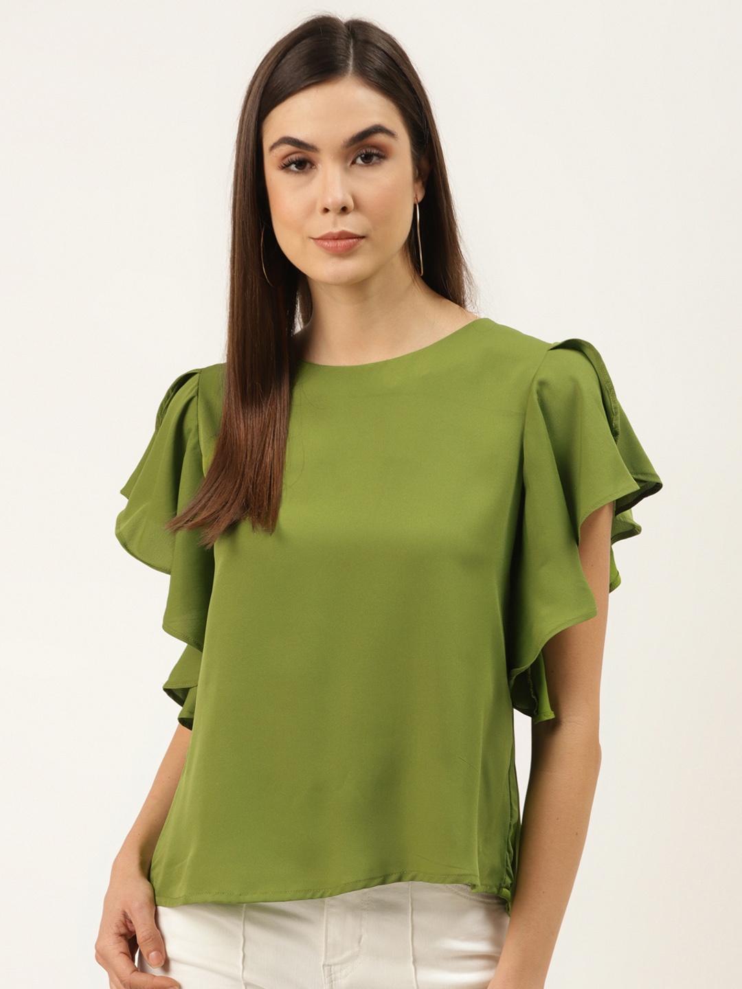 

ZIZO By Namrata Bajaj Women Green Solid Ruffled Top