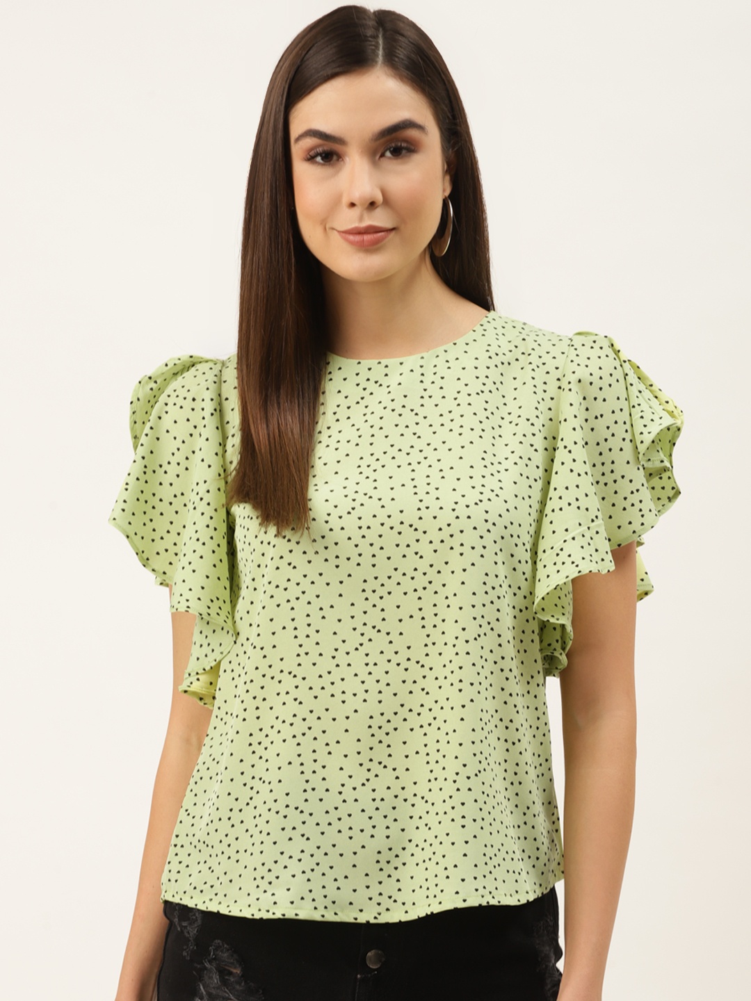

ZIZO By Namrata Bajaj Women Lime Green & Black Heart Shaped Printed Top