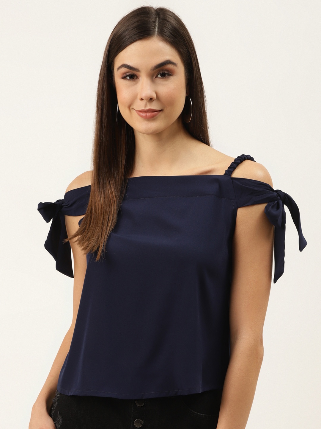 

ZIZO By Namrata Bajaj Women Navy Blue Solid Bardot Top