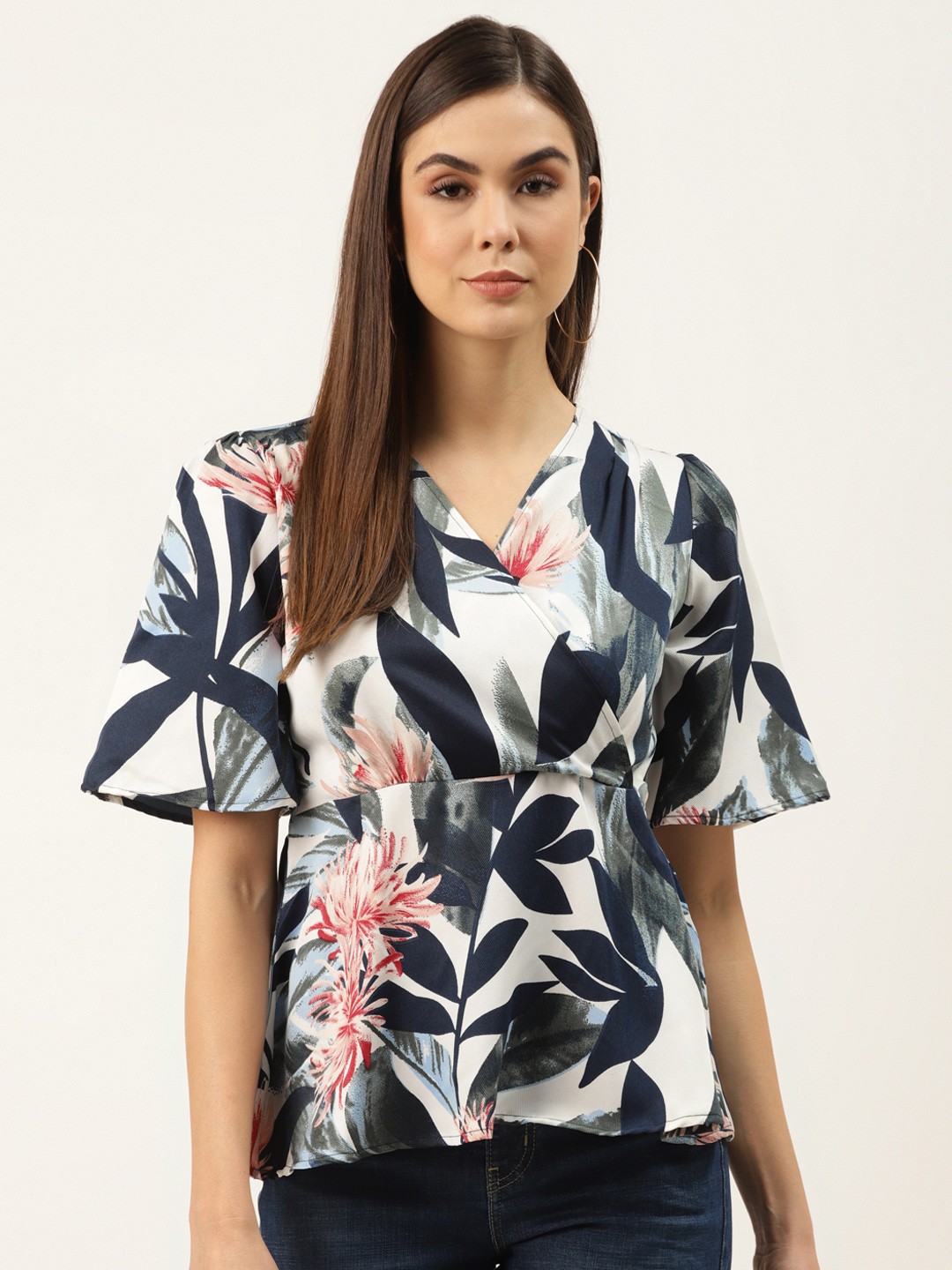 

ZIZO By Namrata Bajaj Women Navy Blue & White Floral Print Wrap Top