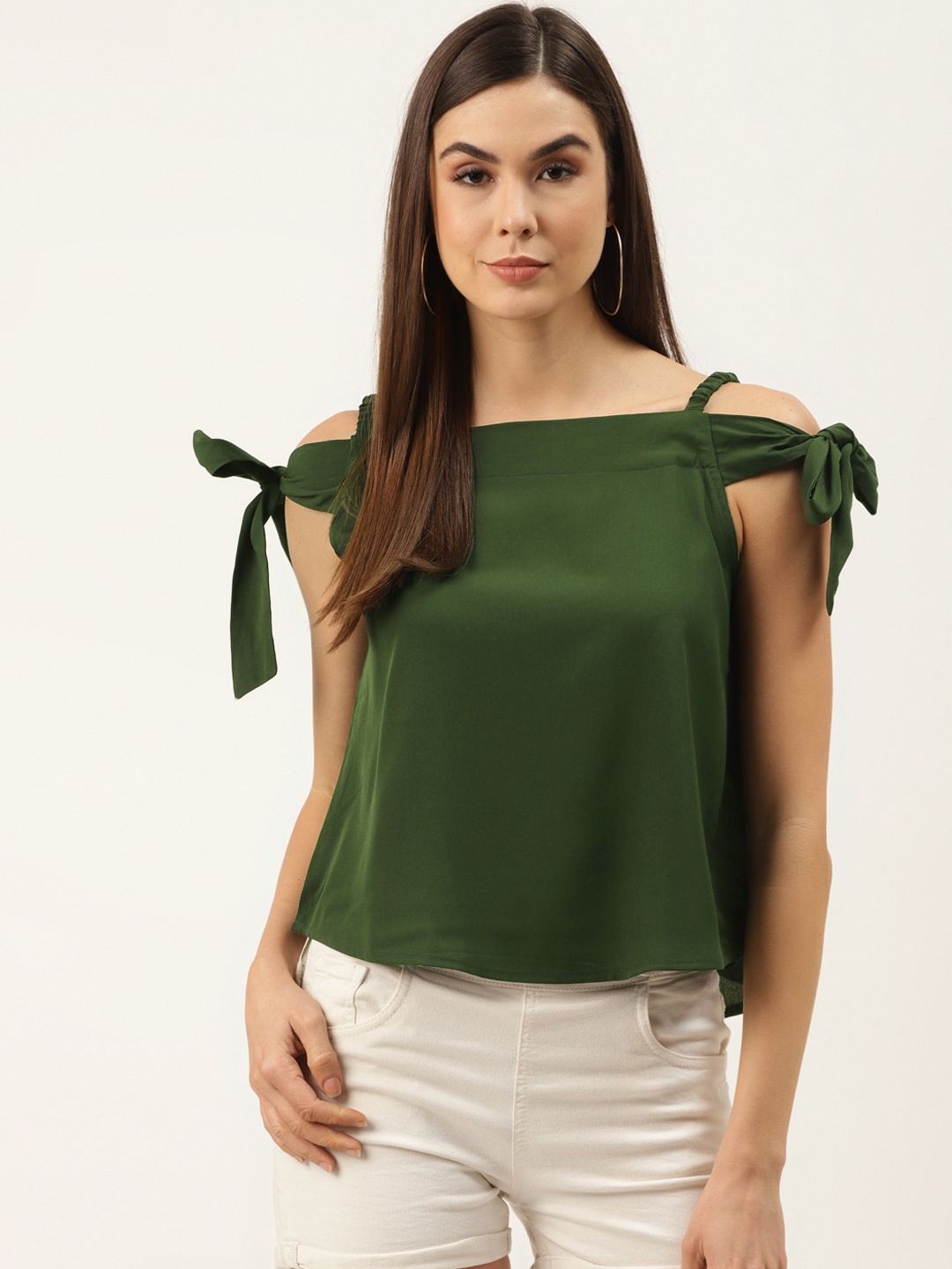 

ZIZO By Namrata Bajaj Women Olive Green Solid Off-Shoulder Bardot Top