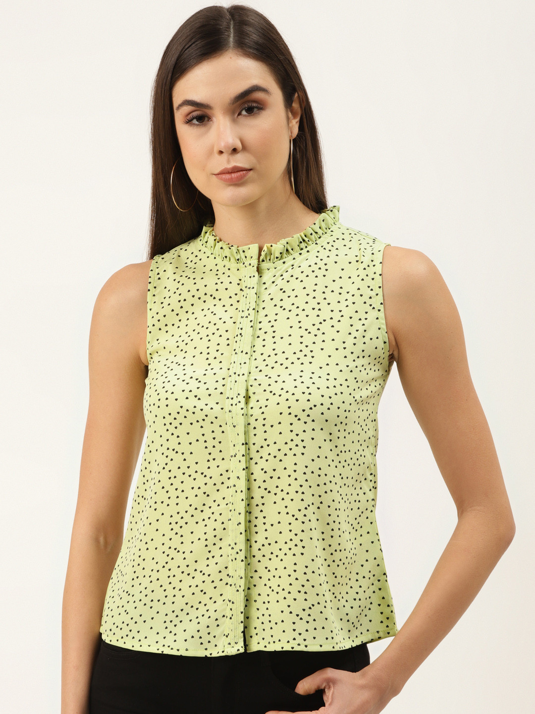 

ZIZO By Namrata Bajaj Women Lime Green & Black Hearts Print Shirt Style Top
