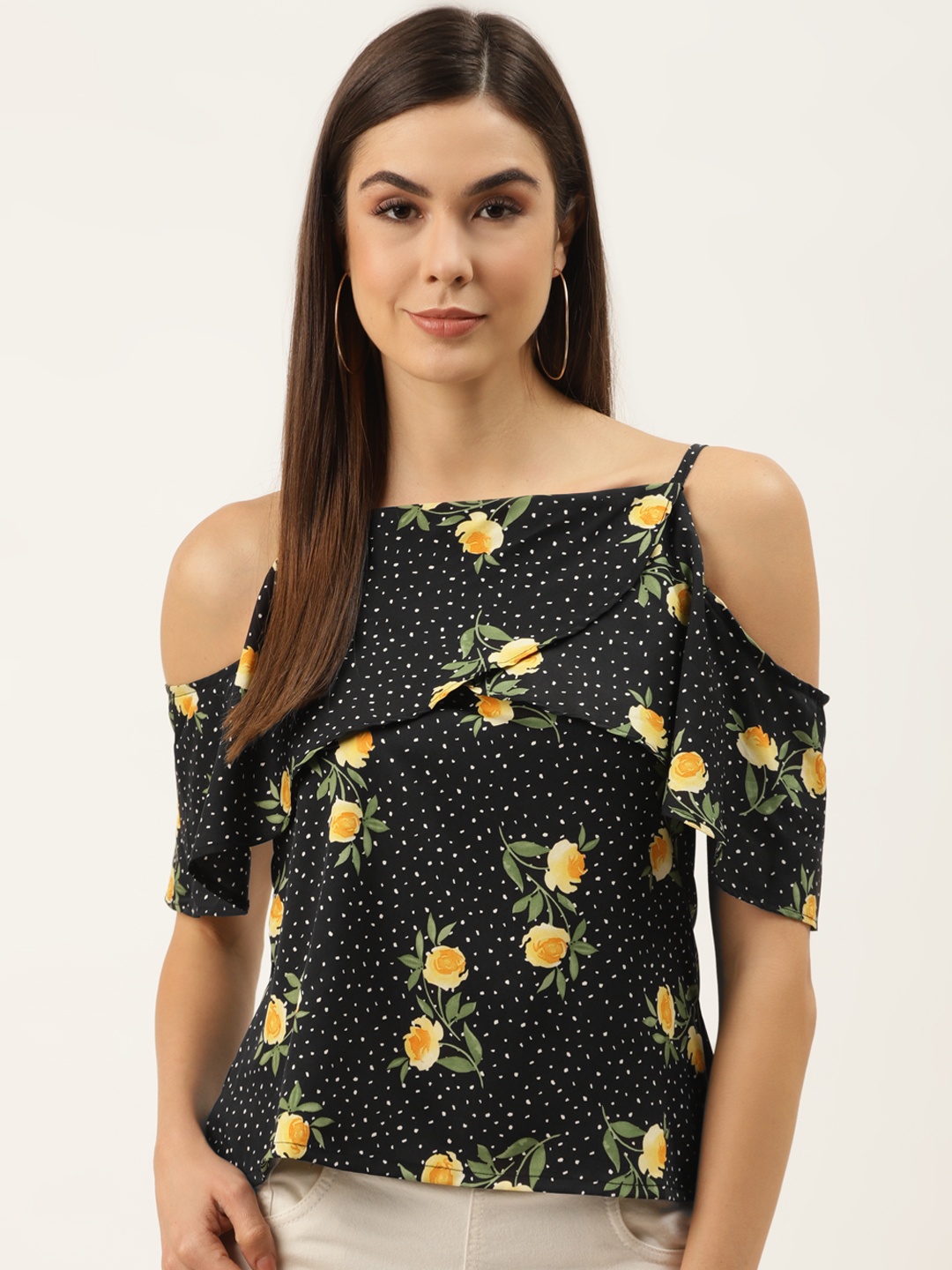

ZIZO By Namrata Bajaj Black & White Floral Print Layered Top
