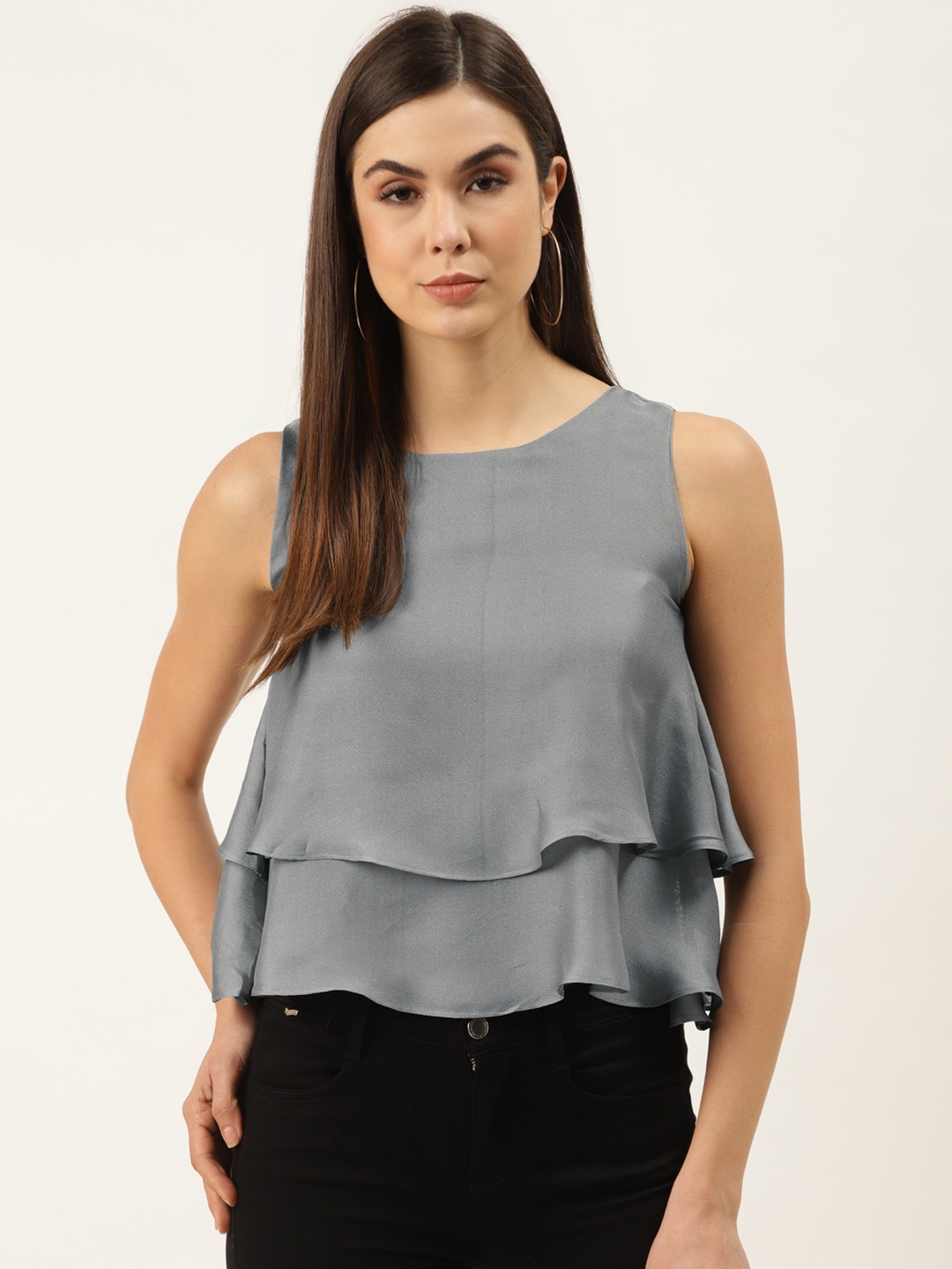 

ZIZO By Namrata Bajaj Women Grey Solid Layered A-Line Top