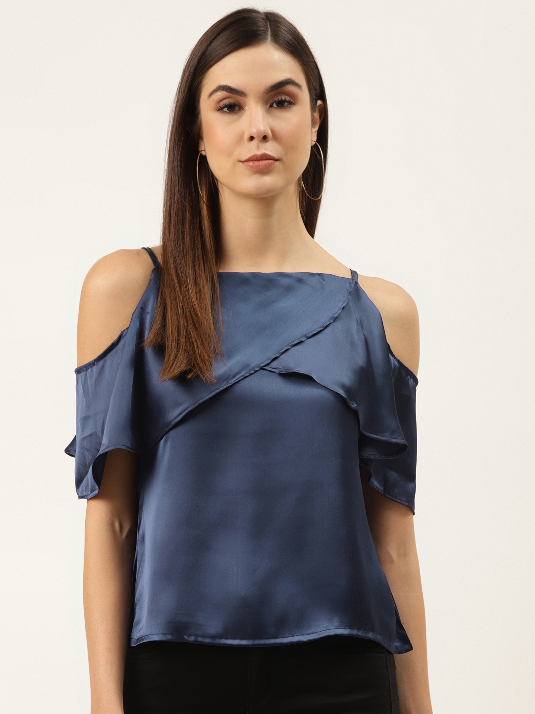 

ZIZO By Namrata Bajaj Navy Blue Solid Satin Finish Layered Top