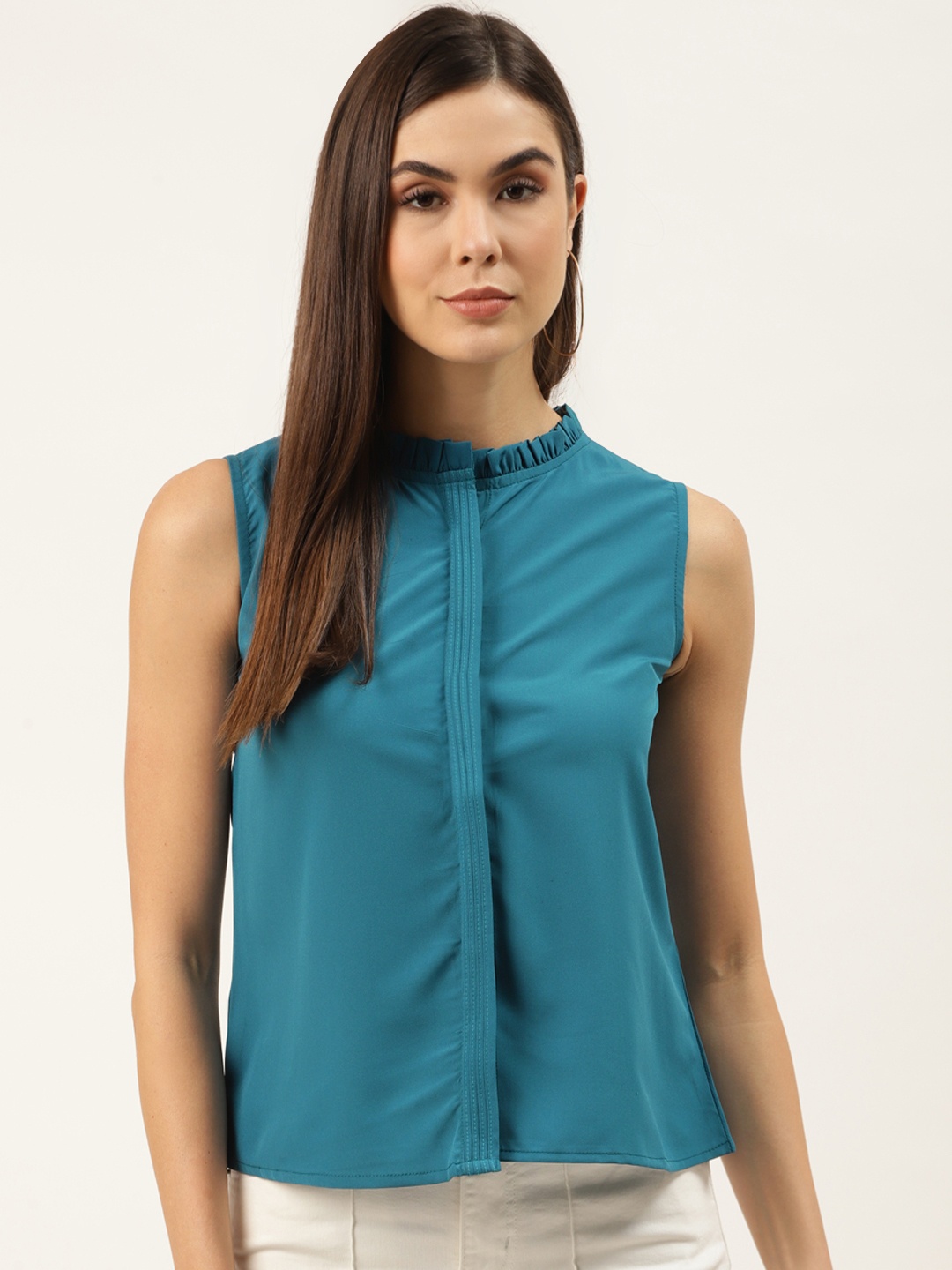 

ZIZO By Namrata Bajaj Women Teal Blue Solid Shirt Style Top