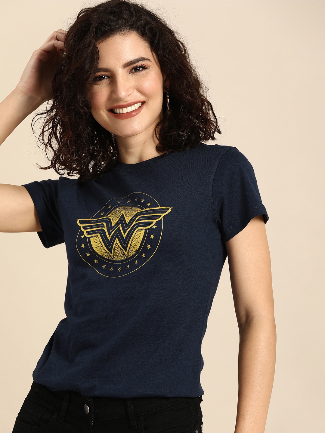 

Bewakoof Official Dc Merchandise Wonder Woman Slim Fit T-Shirt, Navy blue