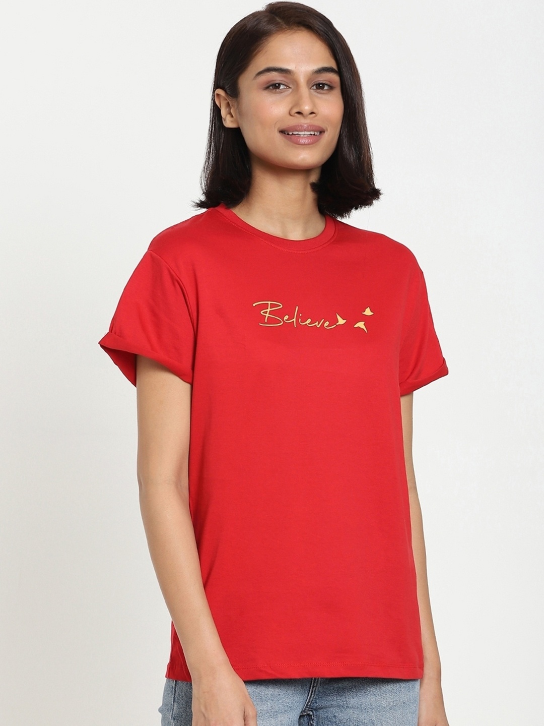 

Bewakoof Women Believe Boyfriend T-shirt, Red