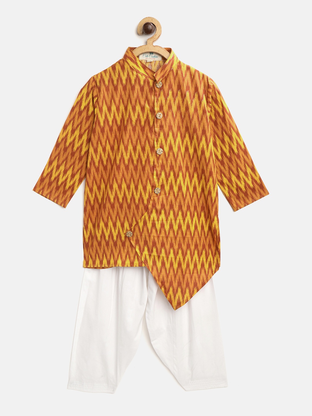 

Cute Couture Boys Mustard Yellow & White Chevron Print Kurta with Salwar