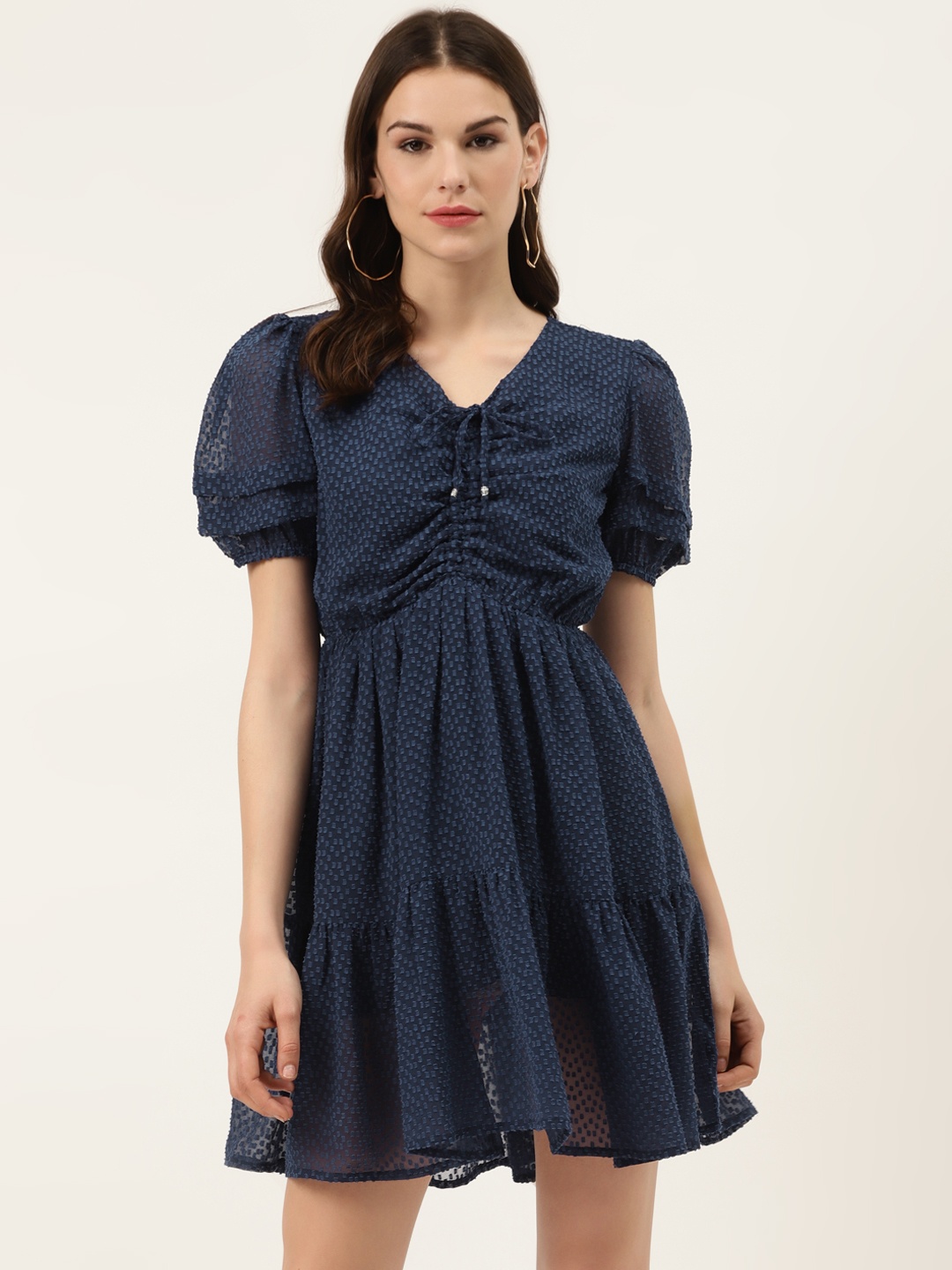 

Off Label Women Blue Dobby Weave A-Line Dress