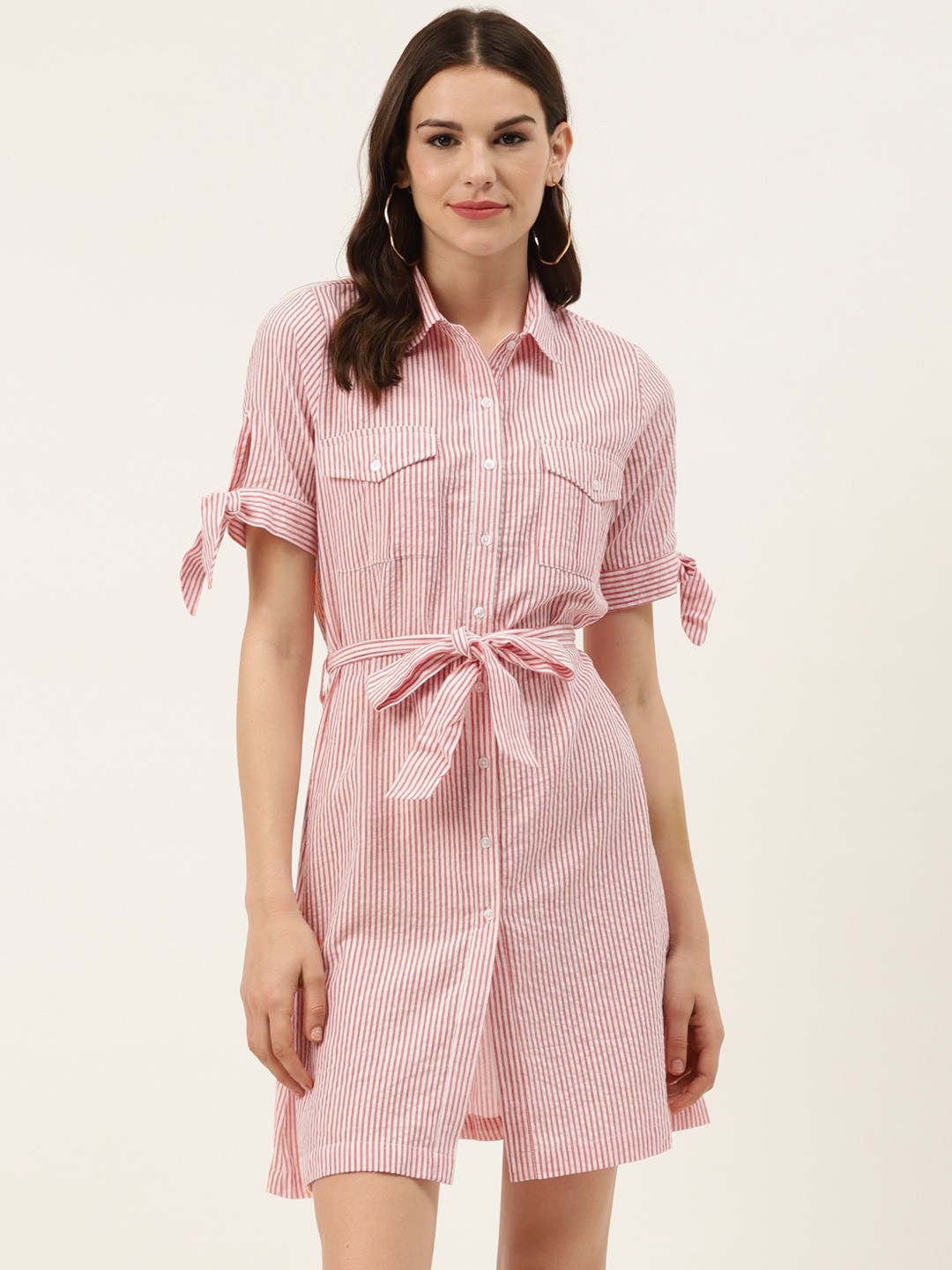 

Off Label Women Red & White Striped Shirt Dress