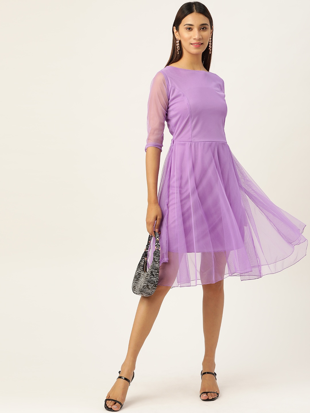 

U&F Women Lavender Solid Fit and Flare Dress