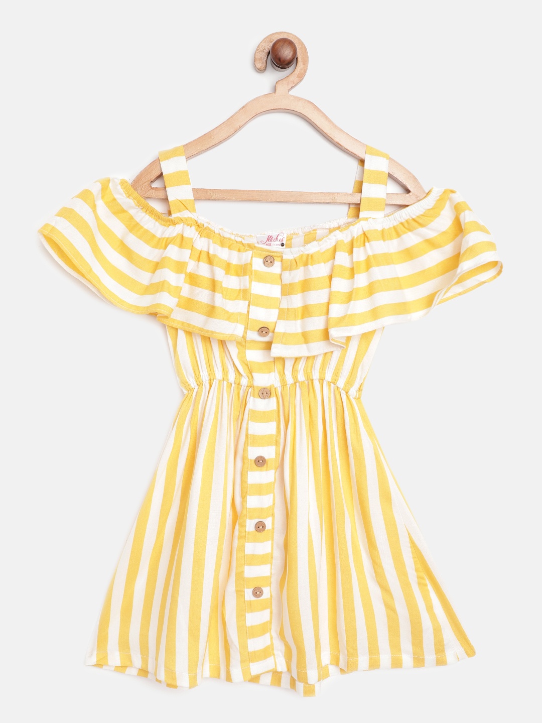 

pspeaches Girls Yellow & White Striped A-Line Dress with Layered Detail