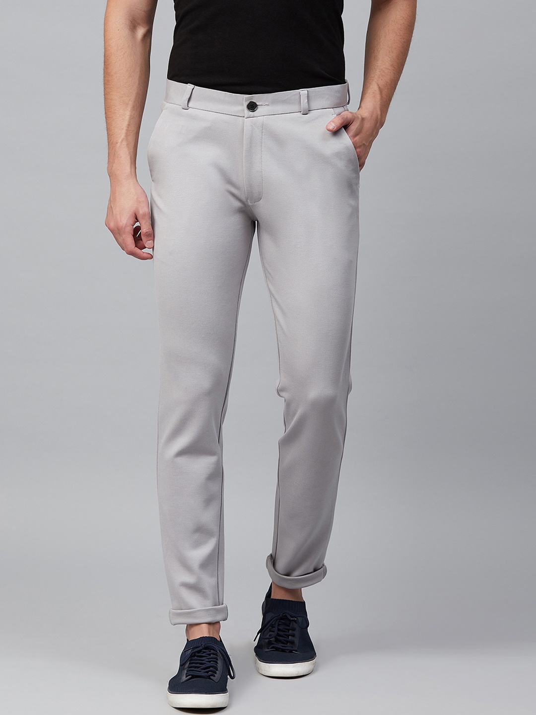 

DENNISON Men Grey Wrinkle Free 4-Way Lycra Smart Skinny Fit Chinos
