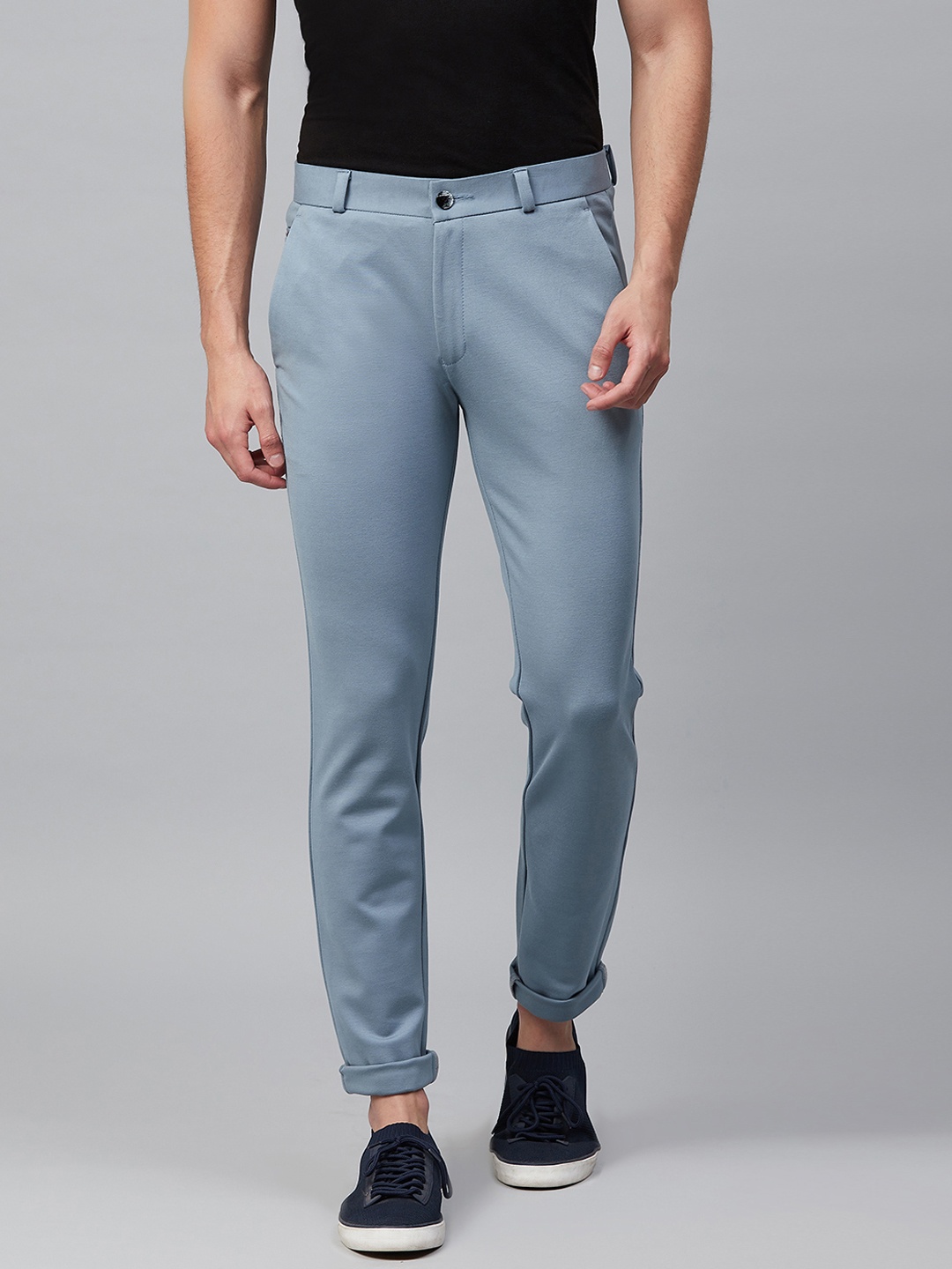 

DENNISON Men Blue Wrinkle Free 4-Way Lycra Smart Skinny Fit Solid Chinos