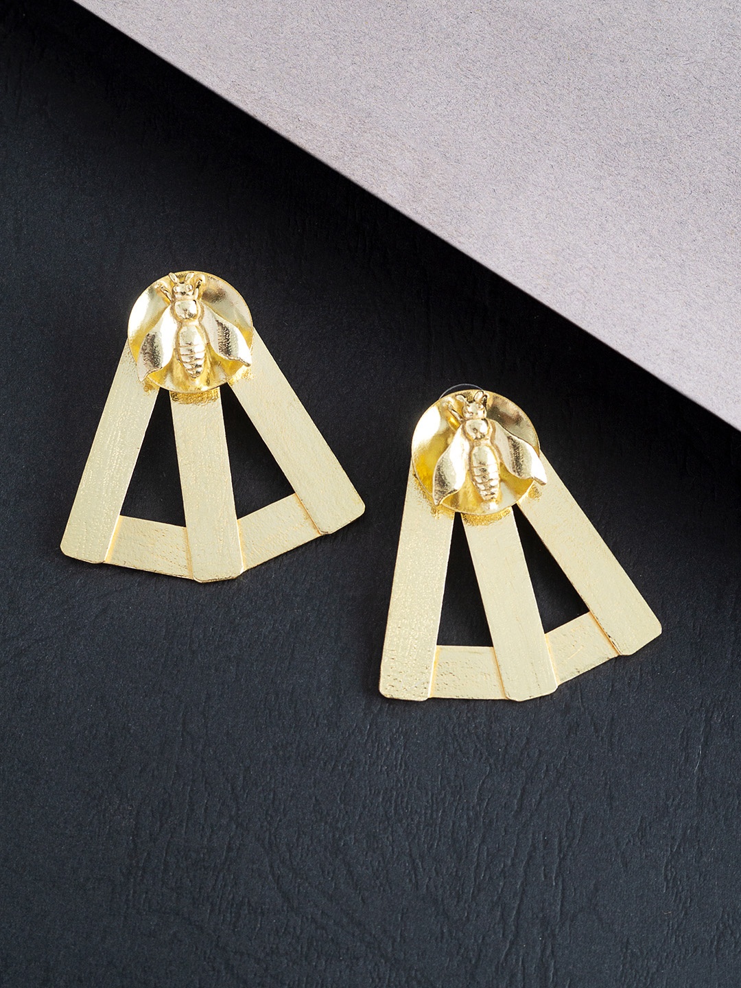 

Golden Peacock Gold-Toned Handcrafted Triangular Drop Earrings