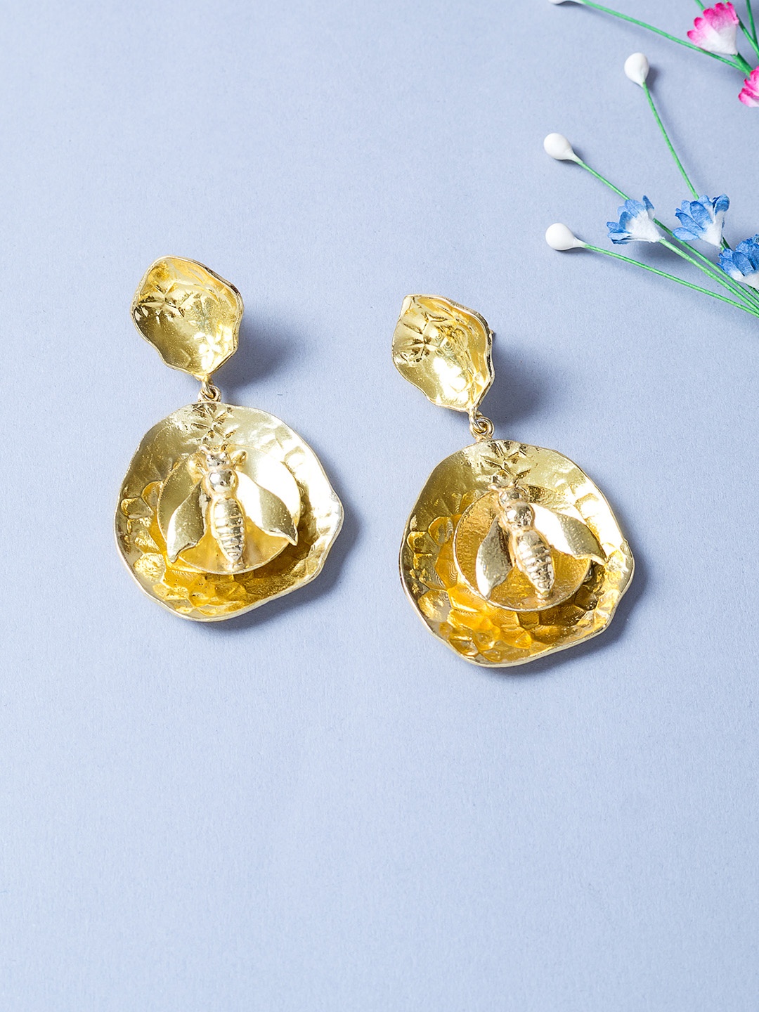 

Golden Peacock Gold-Toned Handcrafted Quirky-Shaped Drop Earrings