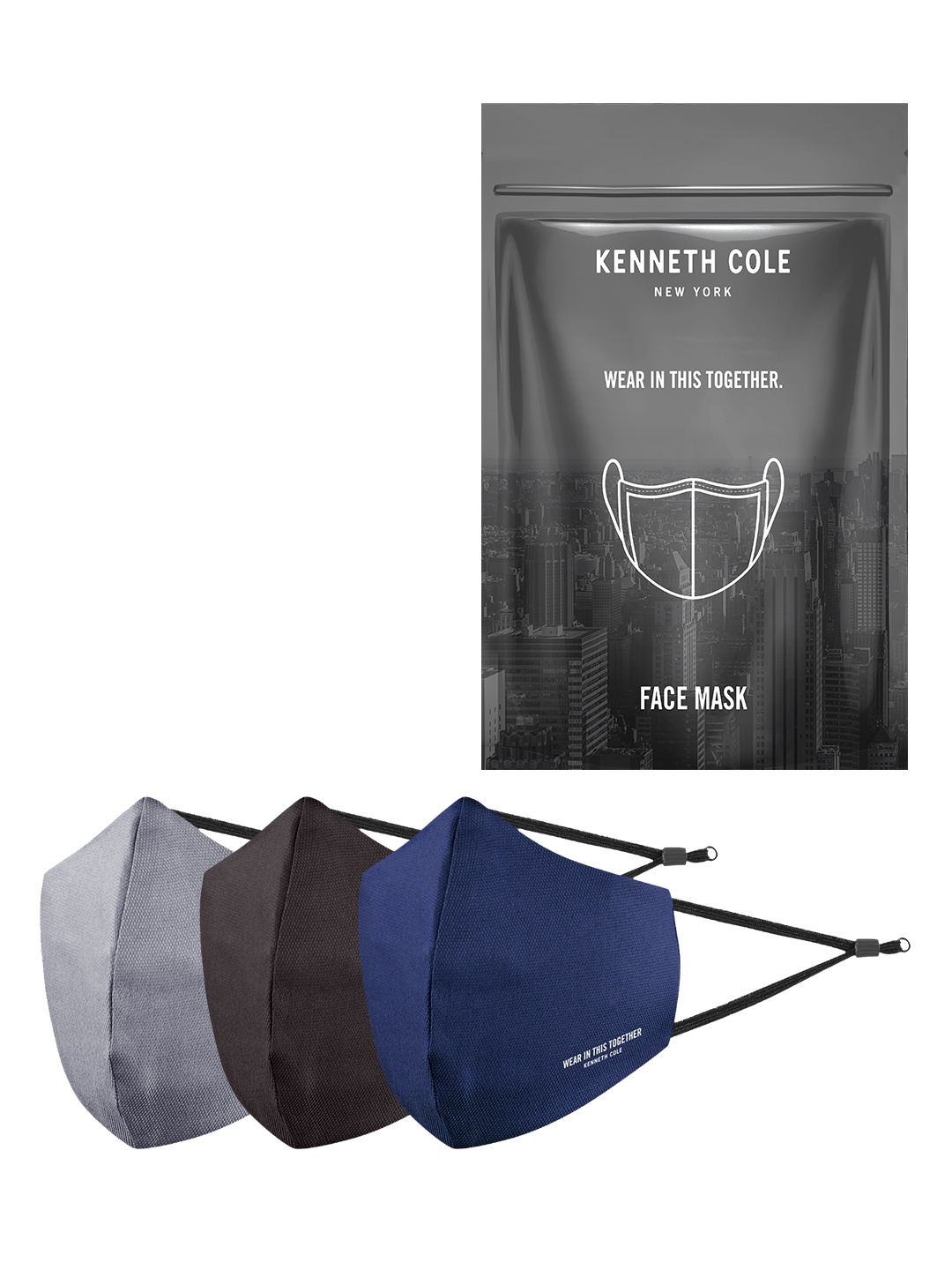 

Kenneth Cole Unisex Pack of 3 Solid 6-Ply Reusable Cloth Masks, Grey