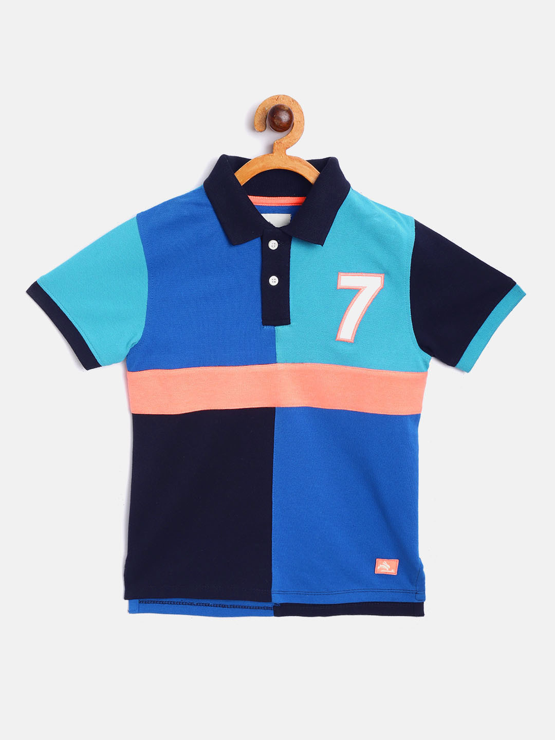 

Cherry Crumble Boys Blue Colourblocked Polo Collar T-shirt