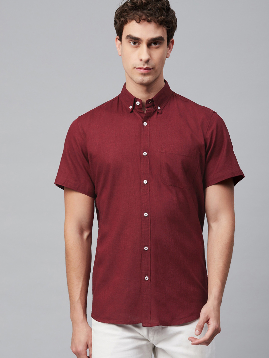 

DENNISON Men Maroon Smart Slim Fit Solid Cotton Linen Casual Shirt