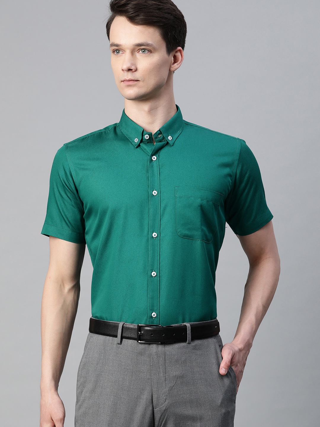 

DENNISON Men Green Twill Weave Cotton Smart Slim Fit Solid Formal Shirt