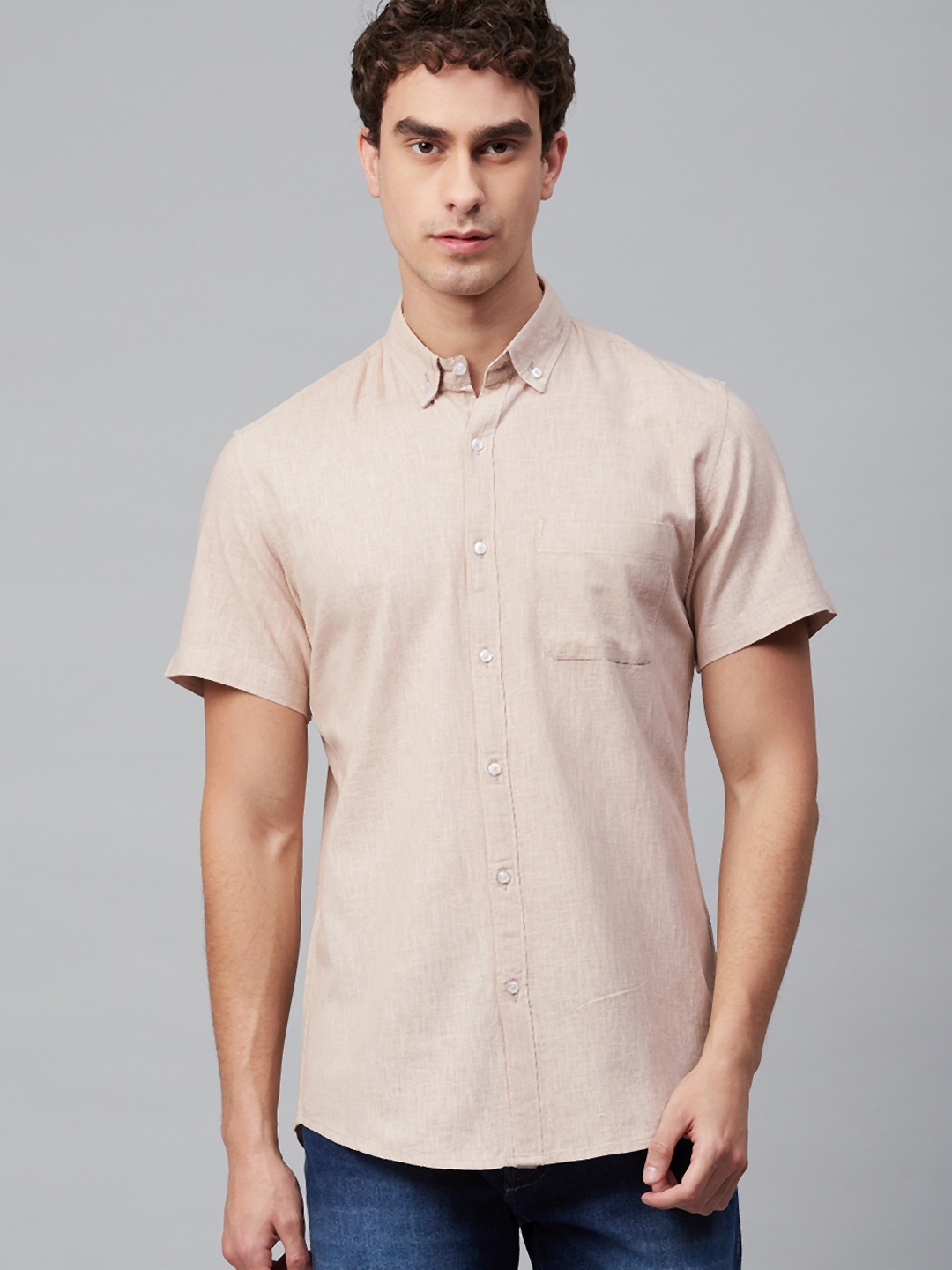 

DENNISON Men Mauve Smart Slim Fit Solid Cotton Linen Casual Shirt