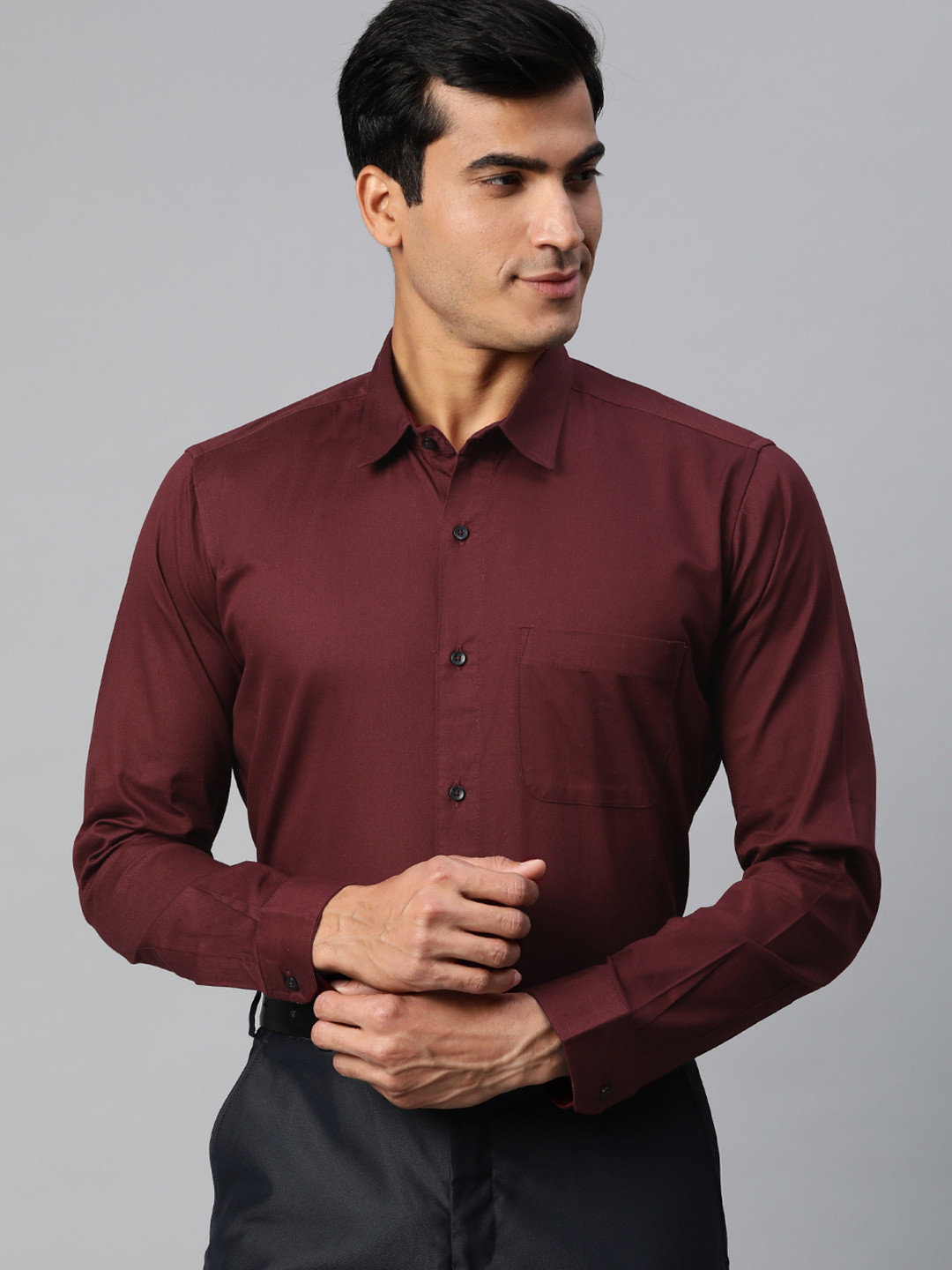 

DENNISON Men Burgundy Solid Pure Cotton Smart Slim Fit Formal Shirt