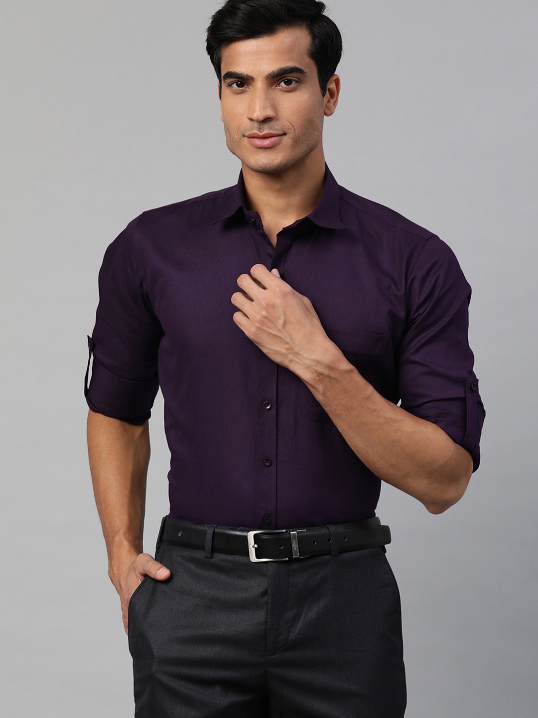 

DENNISON Men Violet Solid Pure Cotton Smart Slim Fit Formal Shirt