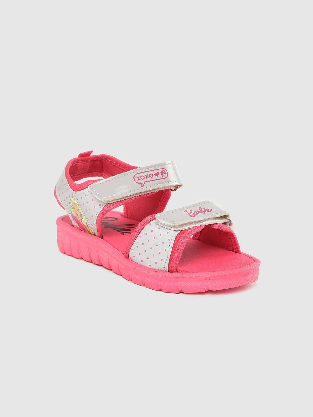 

toothless Girls Grey & Pink Polka Dot & Barbie Print Sports Sandals