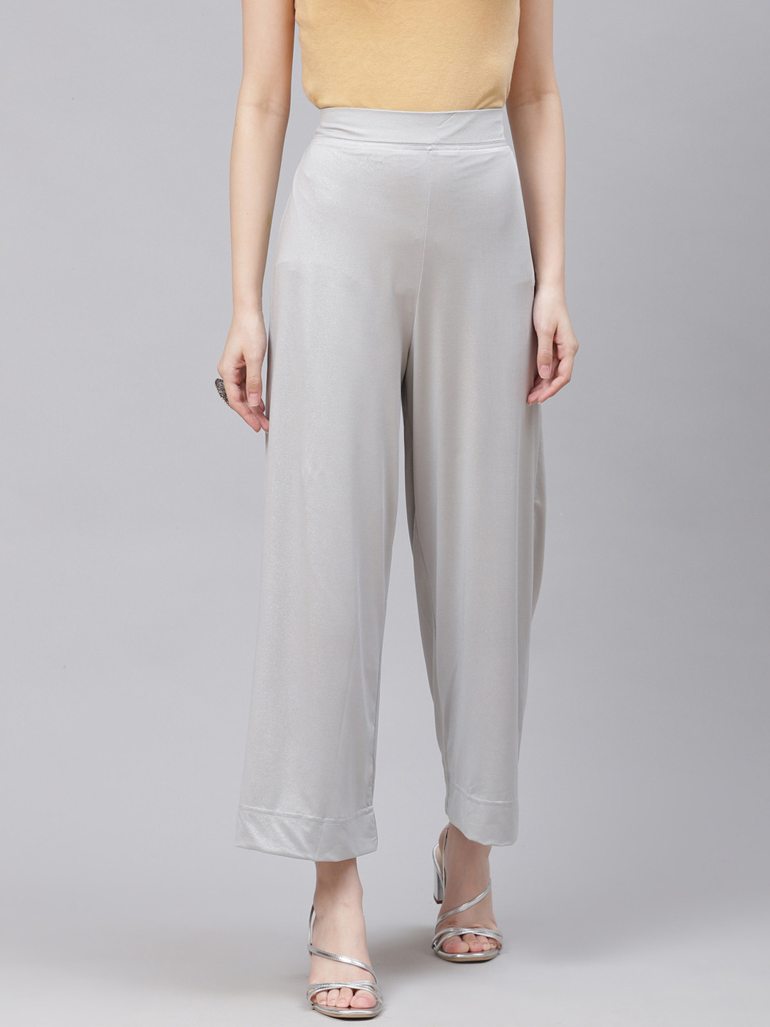 

AURELIA Women Silver Solid Knitted Palazzos