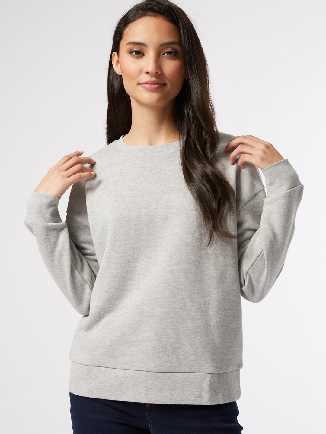 

DOROTHY PERKINS Women Grey Melange Petite Solid Sweatshirt