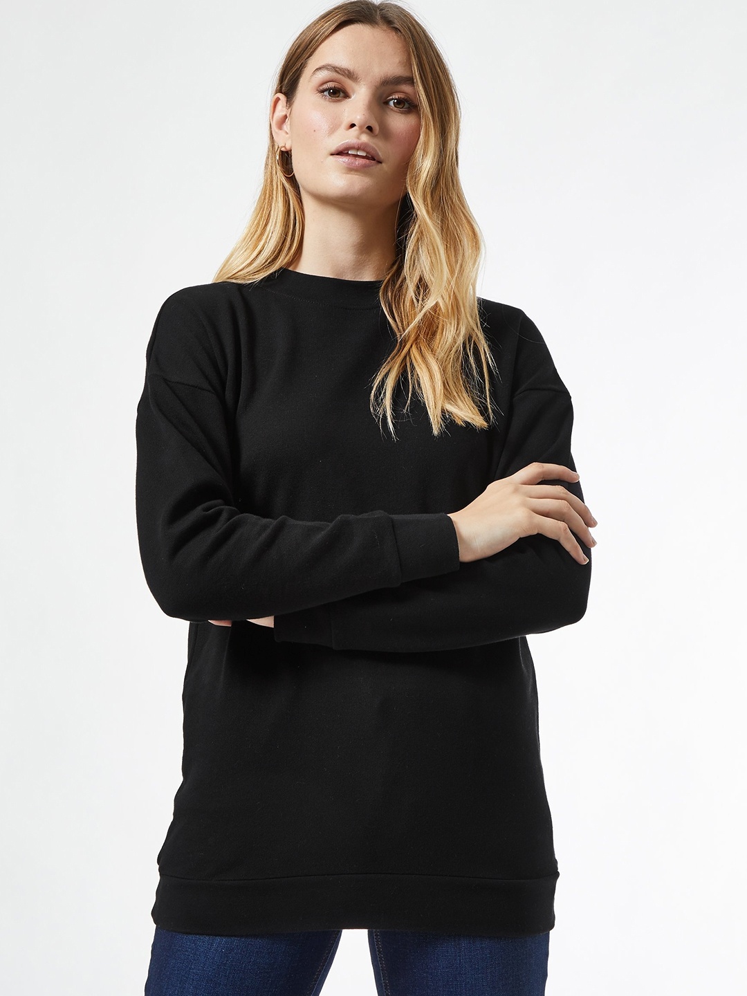 

DOROTHY PERKINS Women Black Pure Cotton Solid Longline Sweatshirt