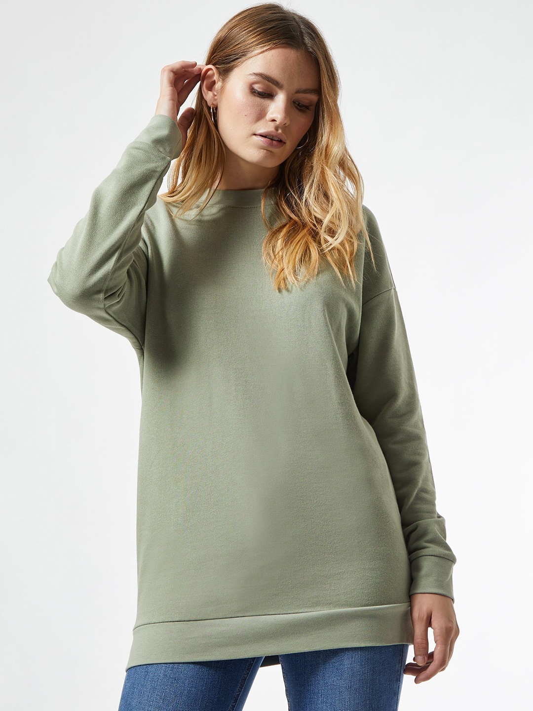 

DOROTHY PERKINS Women Sea Green Solid Pure Cotton Sweatshirt